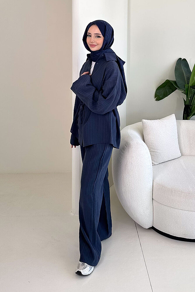 Çizgi Detaylı Pantolon Takım - Lacivert - 4