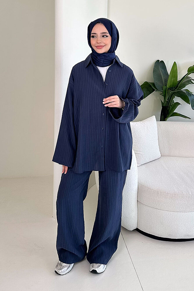 Çizgi Detaylı Pantolon Takım - Lacivert - ENMA (4)