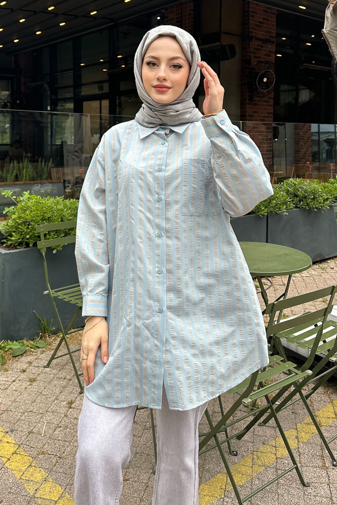Çizgili Daddy Gömlek - Açık Mavi - 2