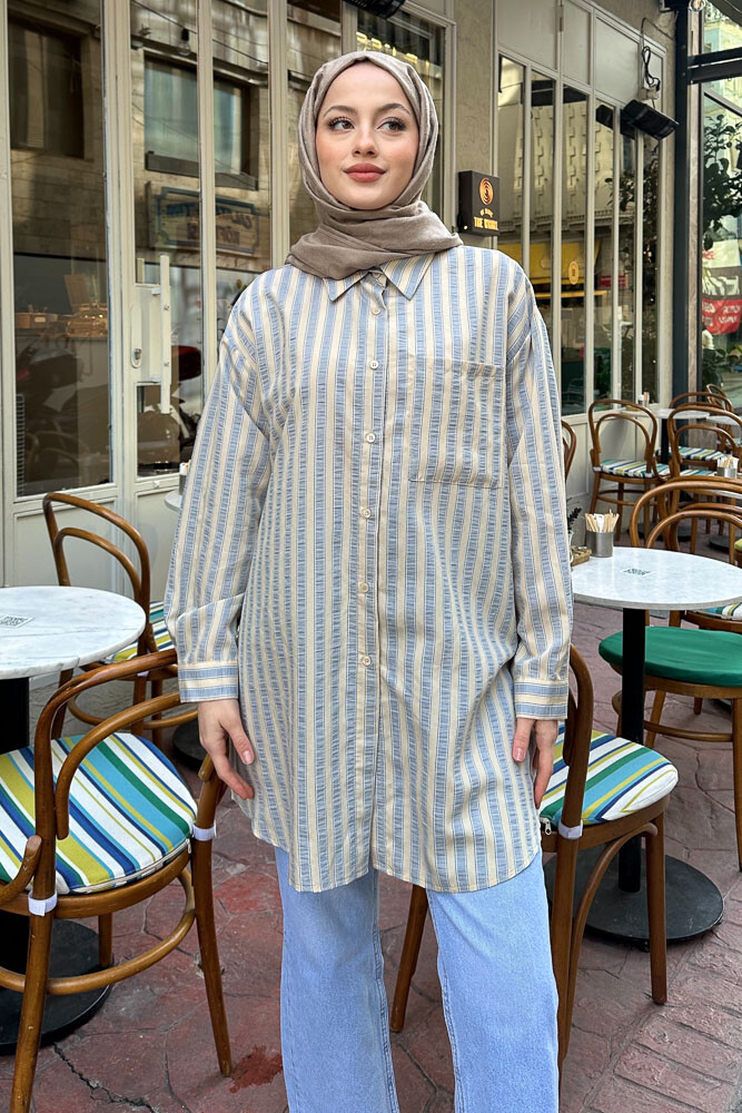 Çizgili Daddy Gömlek - Bej - 5