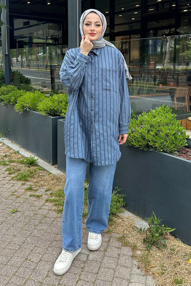 Çizgili Daddy Gömlek - Lacivert - 5