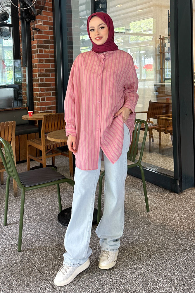 Çizgili Daddy Gömlek - Pembe - 6