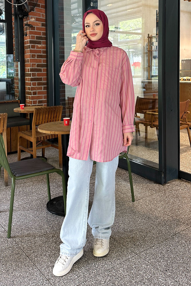 Çizgili Daddy Gömlek - Pembe - 8
