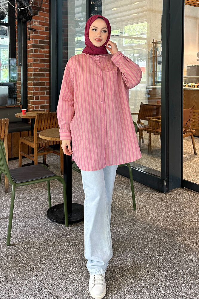 Çizgili Daddy Gömlek - Pembe - 4