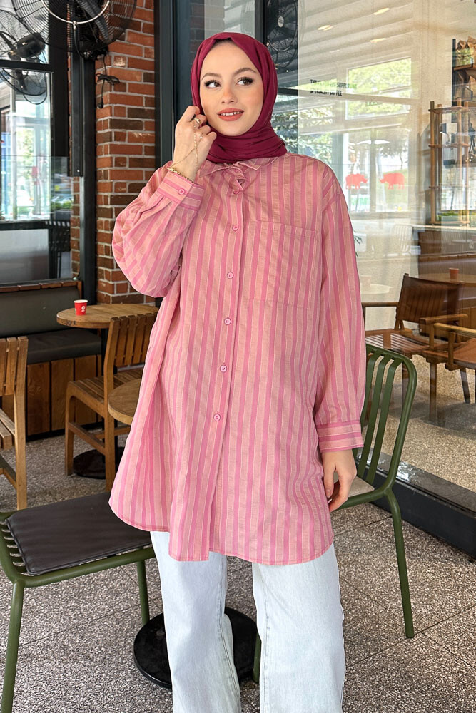 Çizgili Daddy Gömlek - Pembe - 2