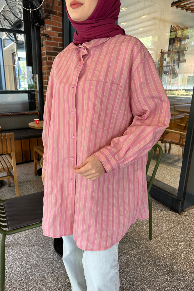 Çizgili Daddy Gömlek - Pembe - 3