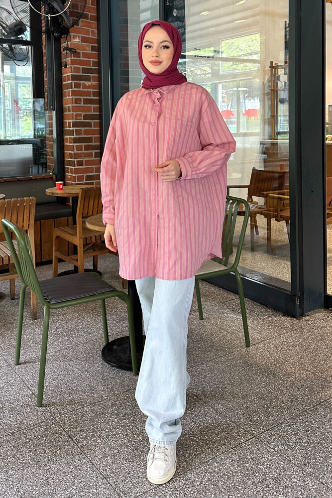 Çizgili Daddy Gömlek - Pembe - 1