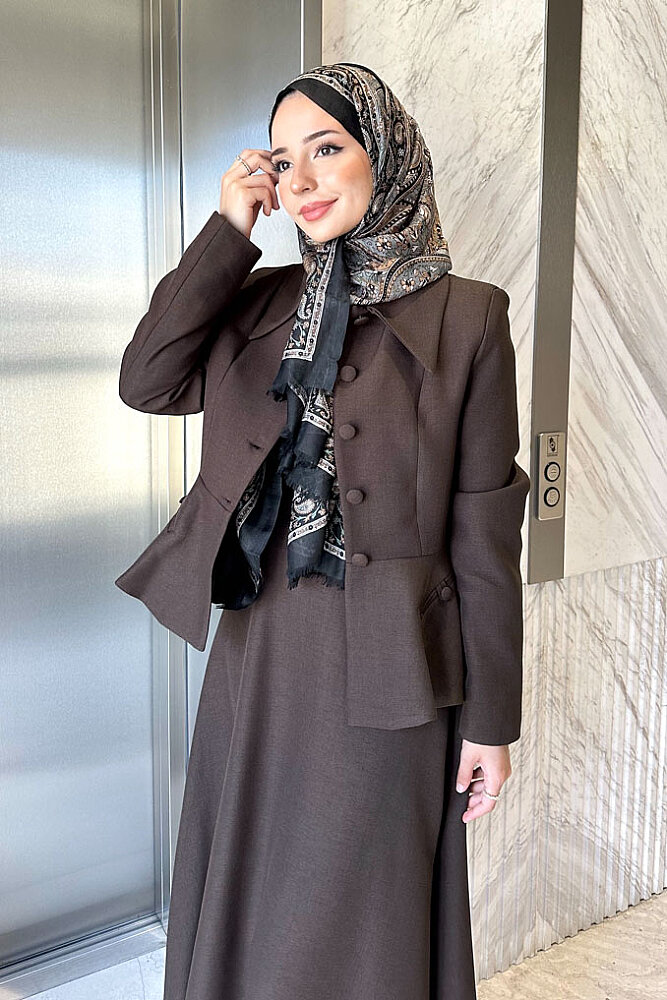 Clara Kruvaze Görünümlü Volanlı Etek Takım - Kahverengi - LİNE (1)