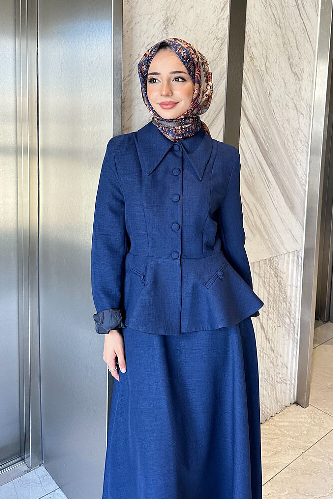 Clara Kruvaze Görünümlü Volanlı Etek Takım - Lacivert - LİNE (0)