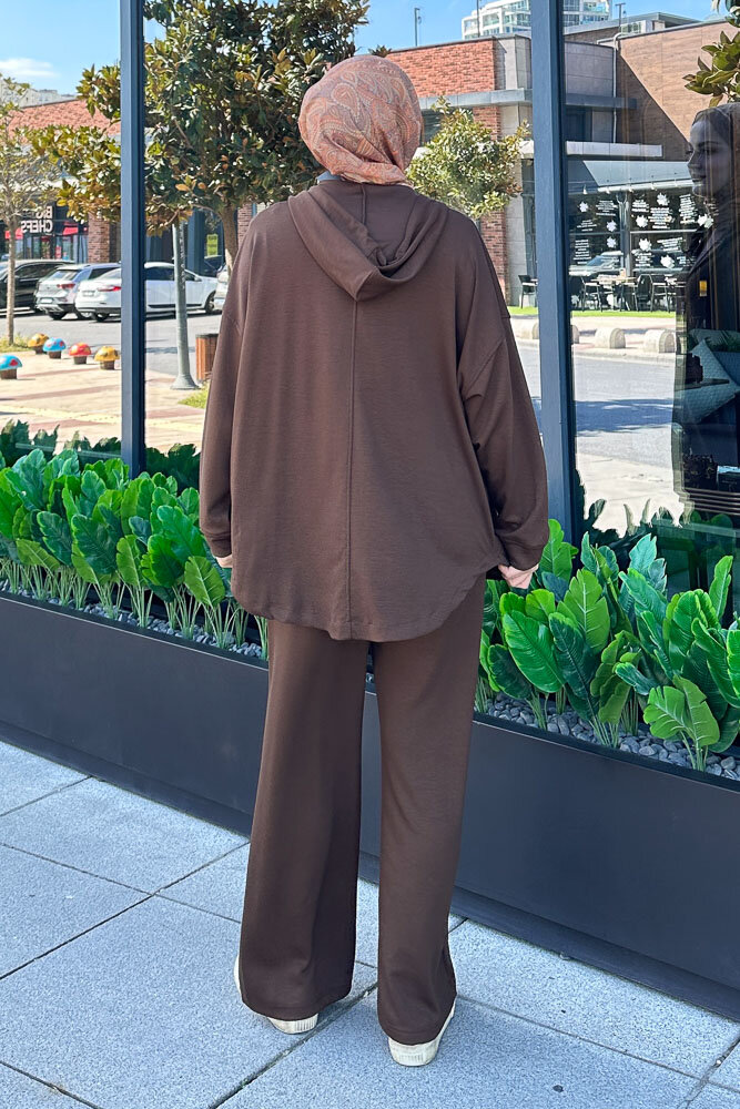 Clyra Kapüşonlu Fermuarlı Spor Takım - Kahverengi - ENMA (5)