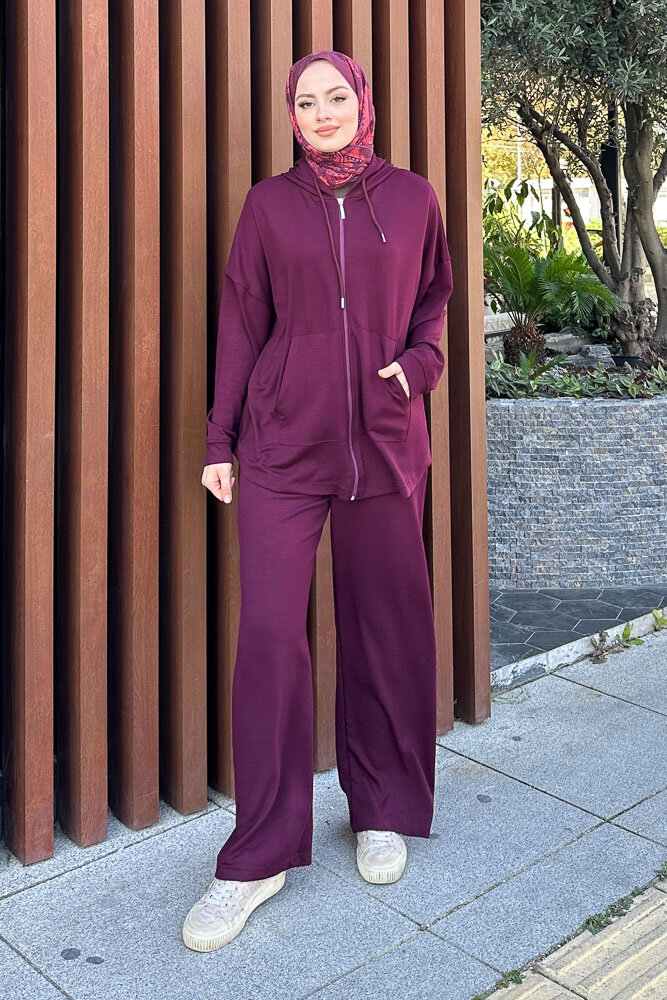 Clyra Kapüşonlu Fermuarlı Spor Takım - Mürdüm - ENMA (5)