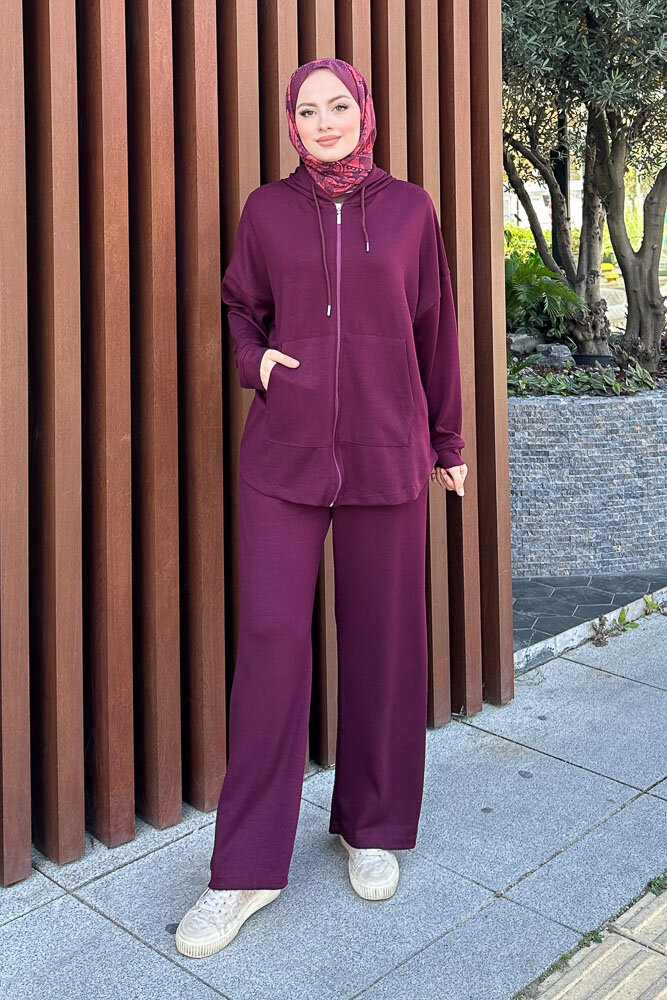 Clyra Kapüşonlu Fermuarlı Spor Takım - Mürdüm - ENMA (1)