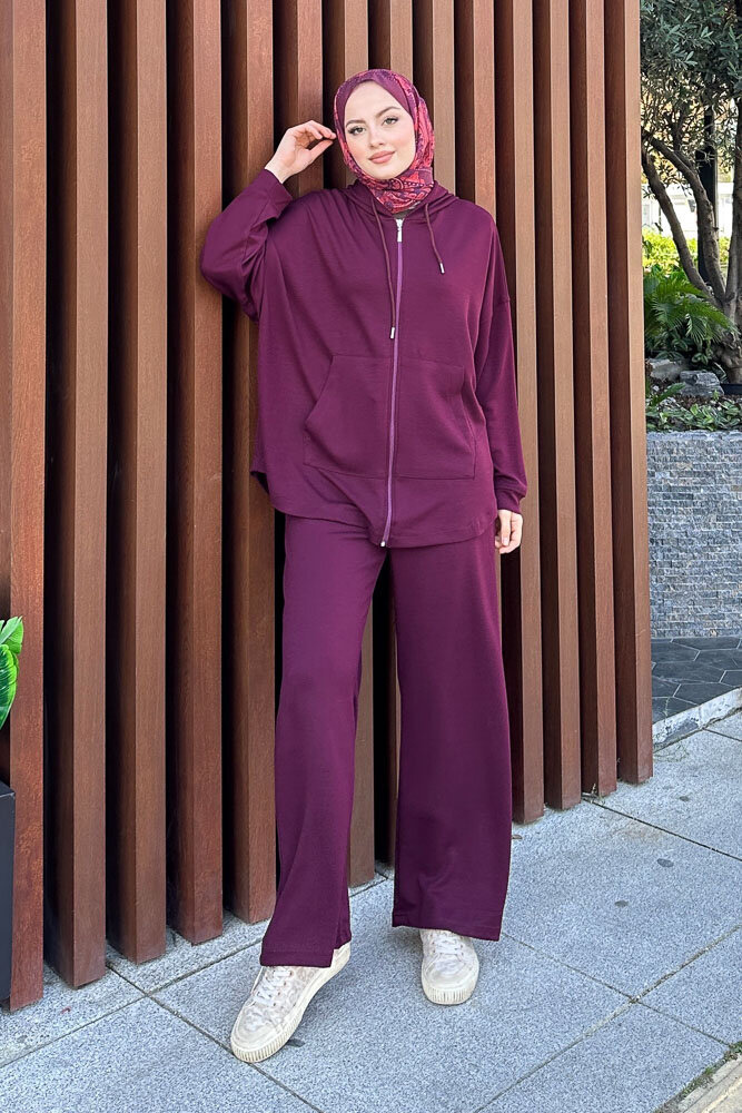 Clyra Kapüşonlu Fermuarlı Spor Takım - Mürdüm - ENMA (4)