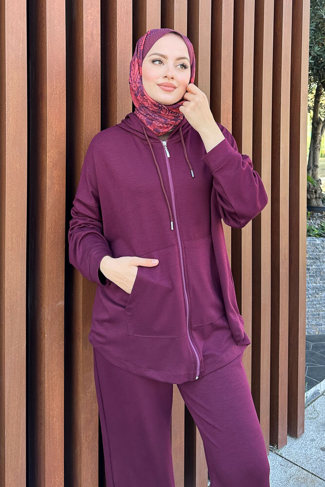 Clyra Kapüşonlu Fermuarlı Spor Takım - Mürdüm - ENMA (2)