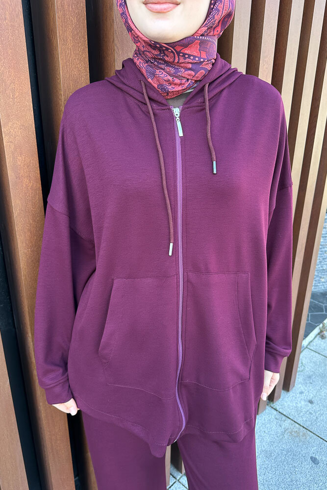 Clyra Kapüşonlu Fermuarlı Spor Takım - Mürdüm - ENMA (3)