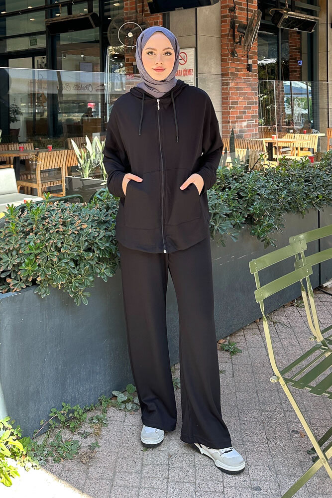 Clyra Kapüşonlu Fermuarlı Spor Takım - Siyah - ENMA (4)