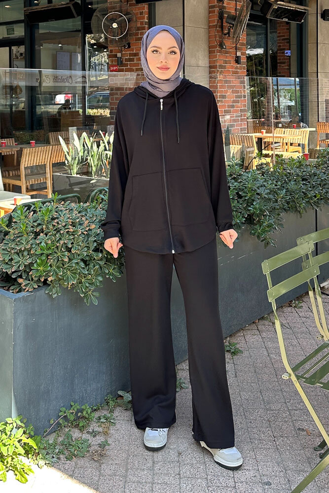 Clyra Kapüşonlu Fermuarlı Spor Takım - Siyah - ENMA (5)