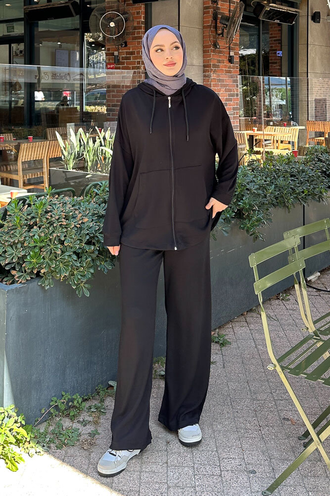 Clyra Kapüşonlu Fermuarlı Spor Takım - Siyah - ENMA (1)
