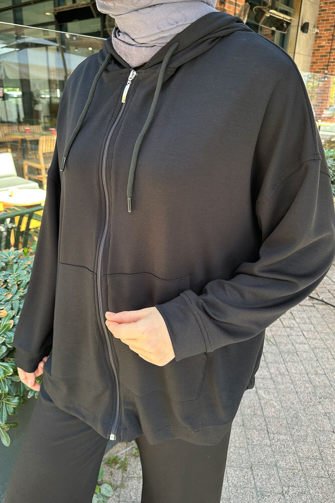 Clyra Kapüşonlu Fermuarlı Spor Takım - Siyah - ENMA (3)