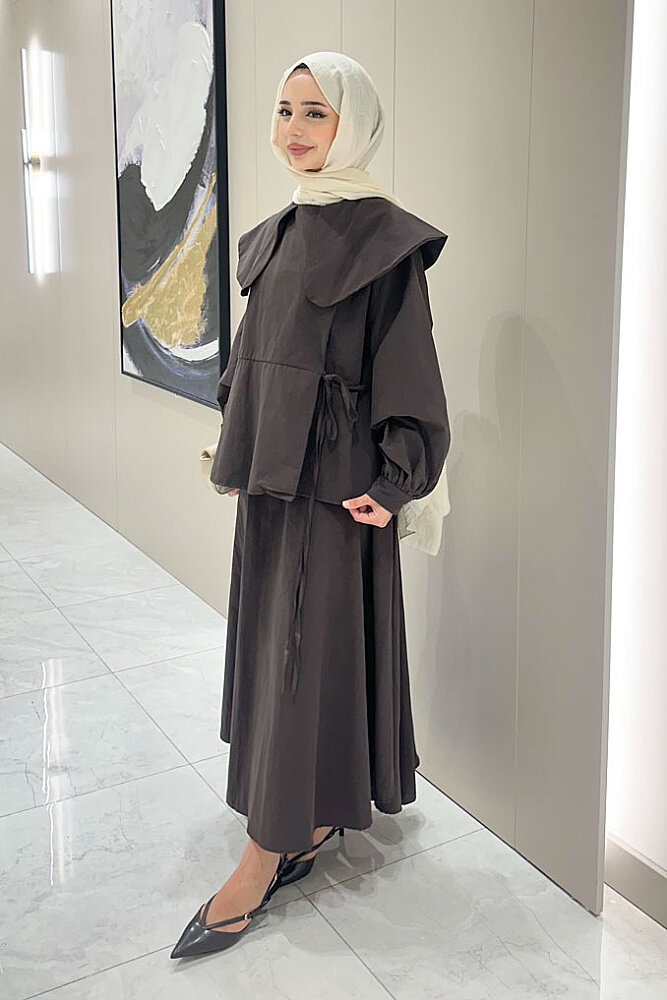 Colette Bebe Yaka Bağlamalı Takım - Kahverengi - 5