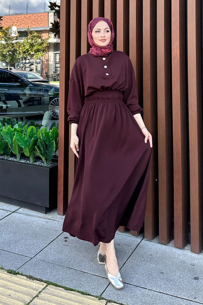 Core Beli Lastikli Spor Elbise - Bordo 