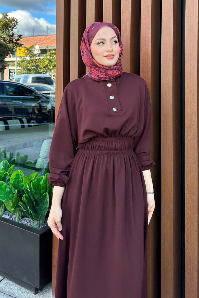 Core Beli Lastikli Spor Elbise - Bordo - 3