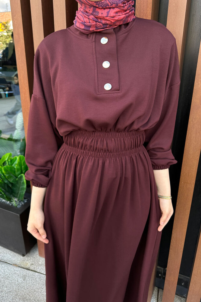 Core Beli Lastikli Spor Elbise - Bordo - 4