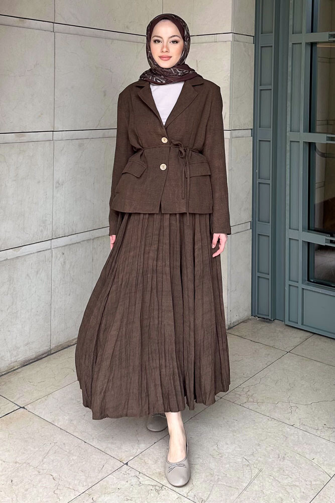 Dave Ceketli Etekli Takım - Kahverengi - LİNE (1)