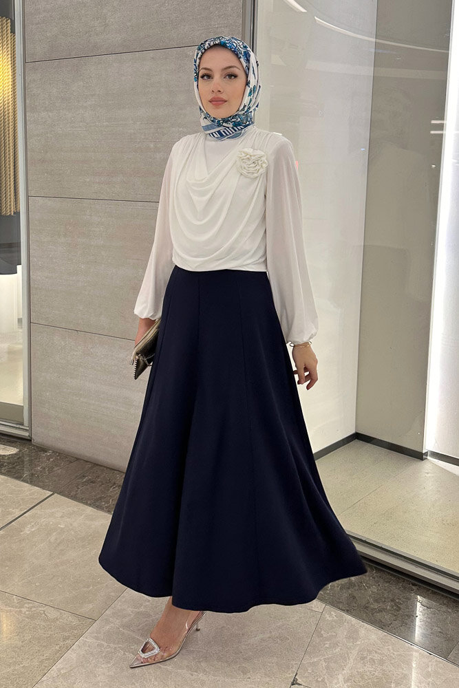 Degaje Yaka Şık Bluz - Ekru - 2