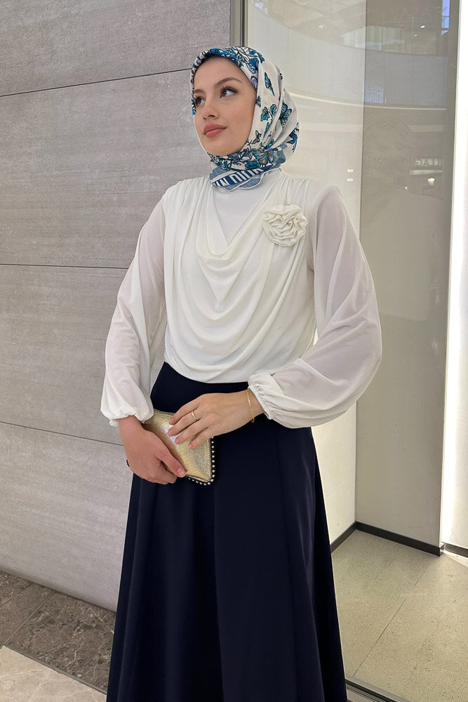 Degaje Yaka Şık Bluz - Ekru - 1