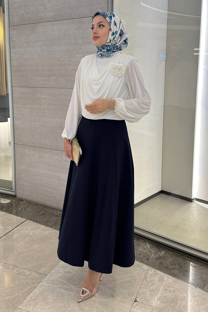 Degaje Yaka Şık Bluz - Ekru - 7