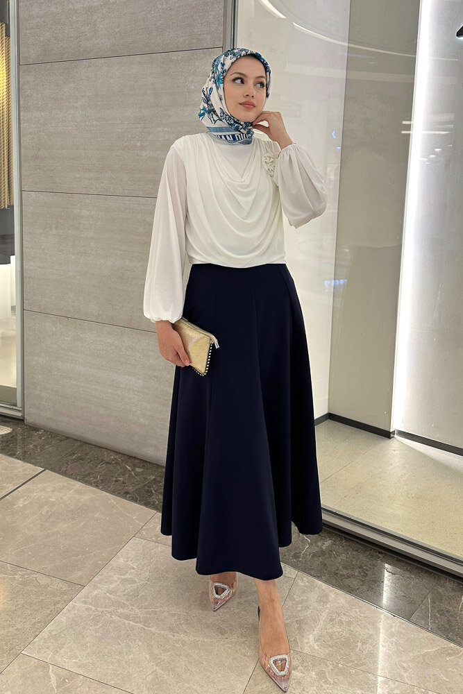 Degaje Yaka Şık Bluz - Ekru - 5