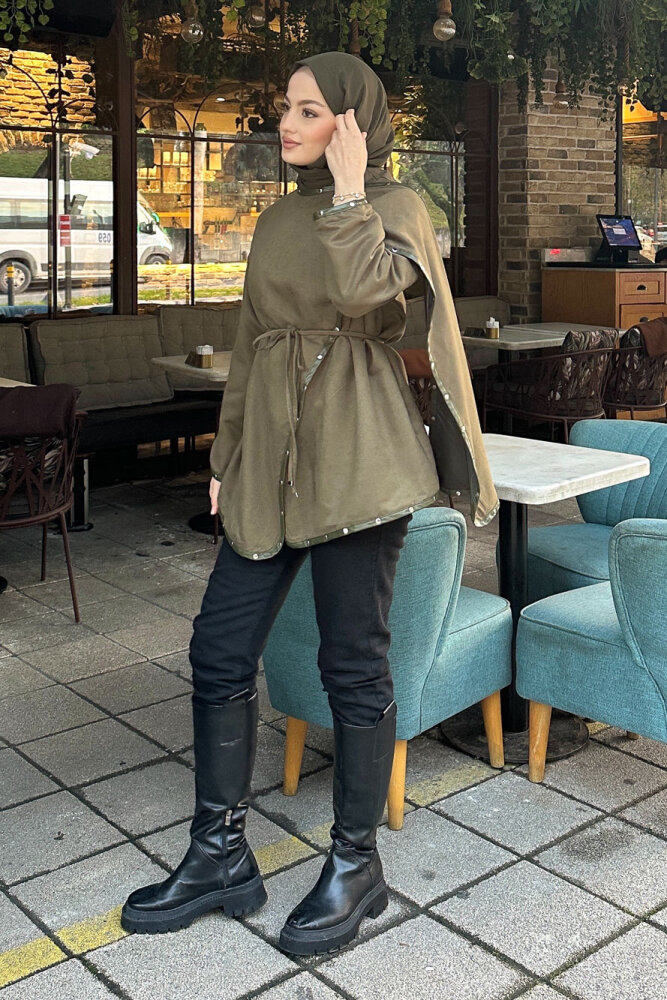 Deri Detaylı Nubuk Ceket - Haki - HEWES (0)