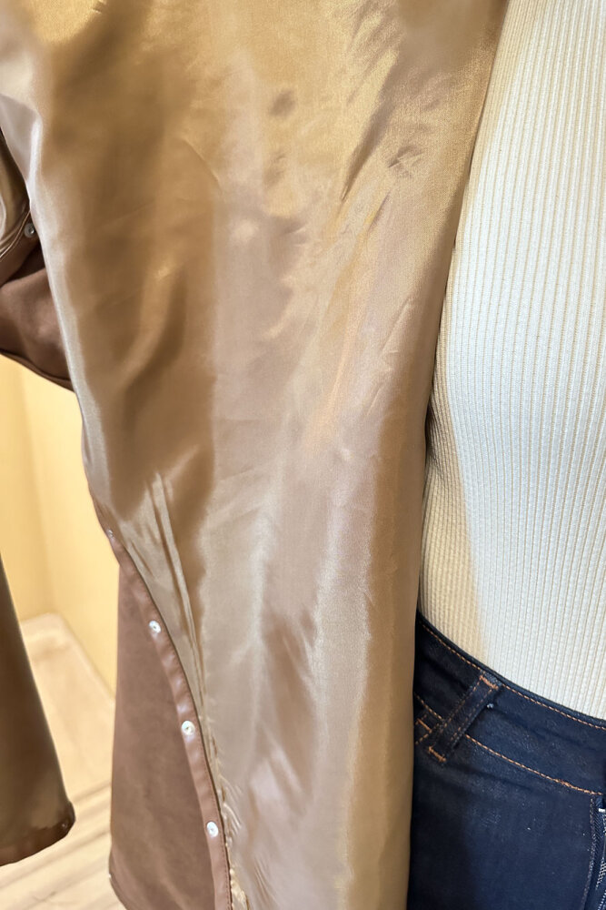 Deri Detaylı Nubuk Ceket - Kahverengi - 10