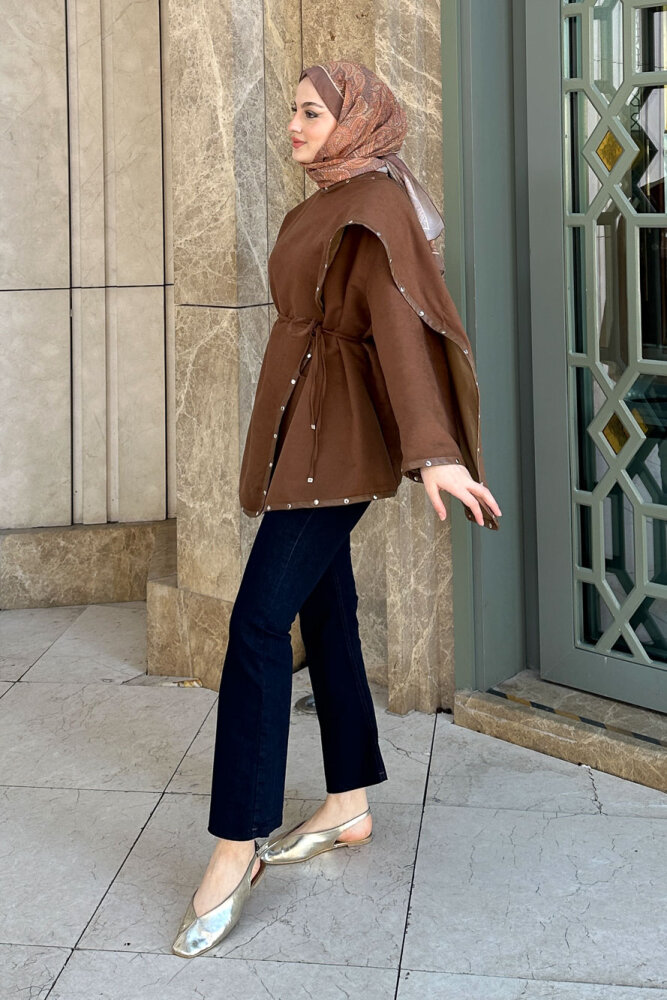 Deri Detaylı Nubuk Ceket - Kahverengi - 4