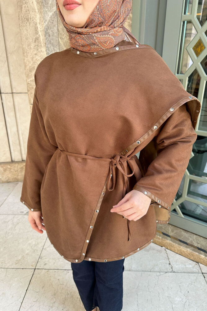 Deri Detaylı Nubuk Ceket - Kahverengi - 8