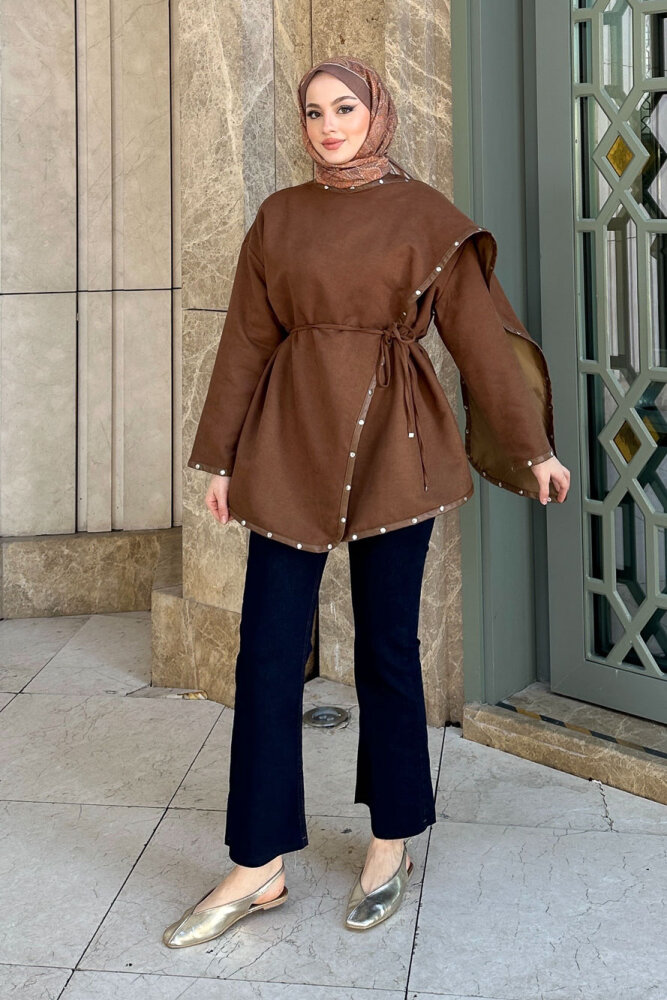 Deri Detaylı Nubuk Ceket - Kahverengi - 2