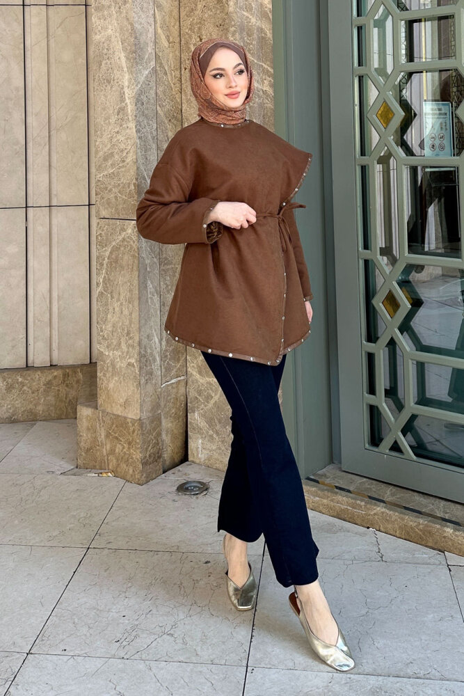 Deri Detaylı Nubuk Ceket - Kahverengi - 7