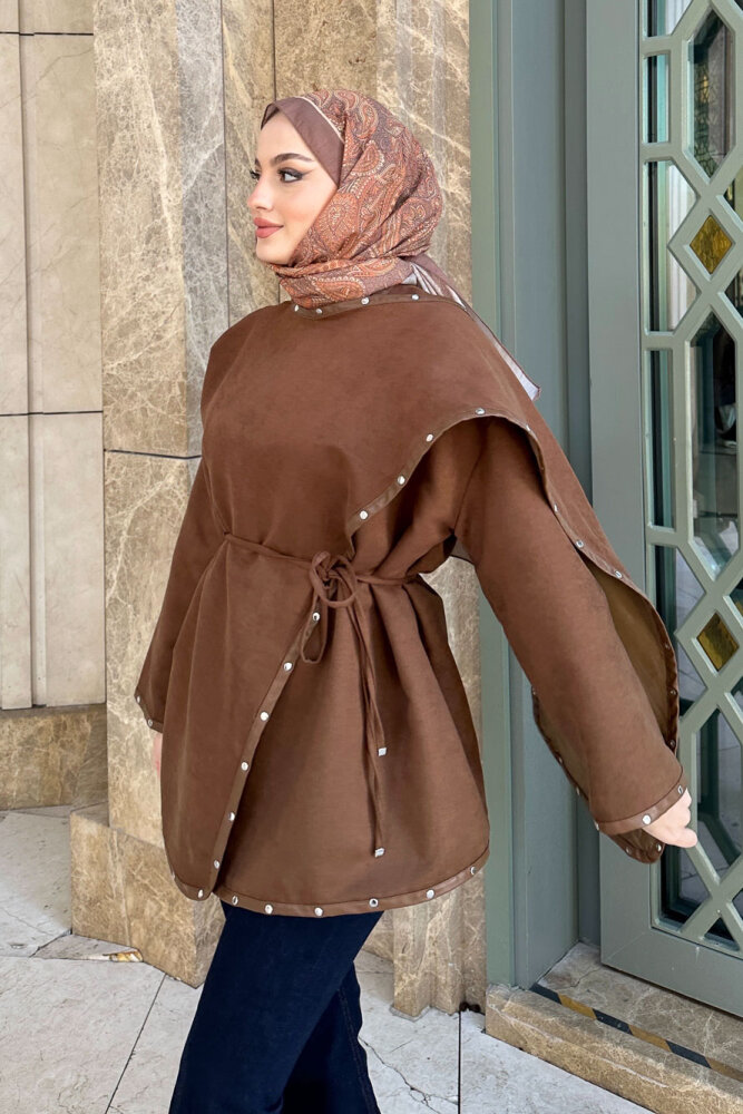 Deri Detaylı Nubuk Ceket - Kahverengi - HEWES (2)