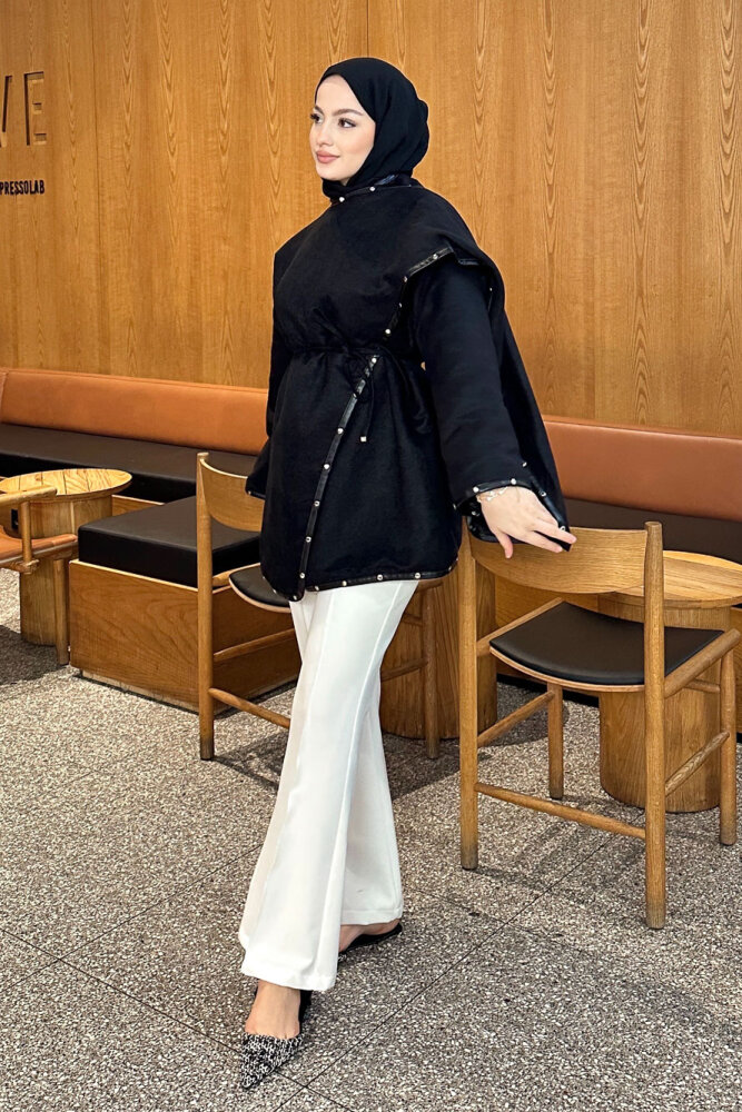 Deri Detaylı Nubuk Ceket - Siyah - HEWES (0)