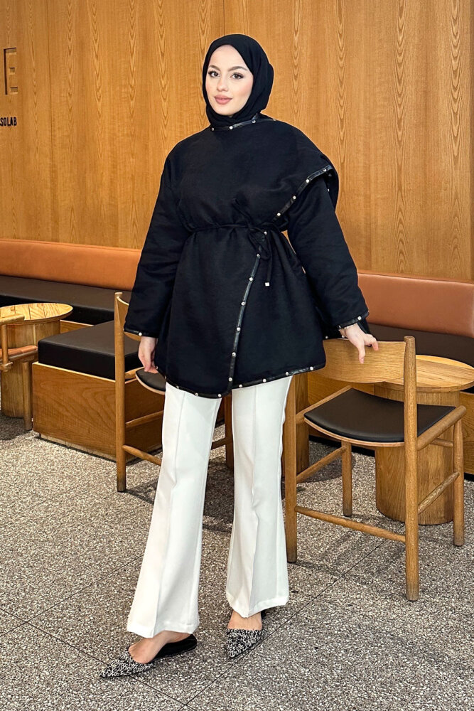 Deri Detaylı Nubuk Ceket - Siyah - HEWES (1)