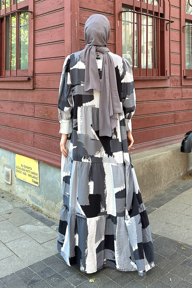 Desenli Renkli Elbise - Siyah - ENMA (5)