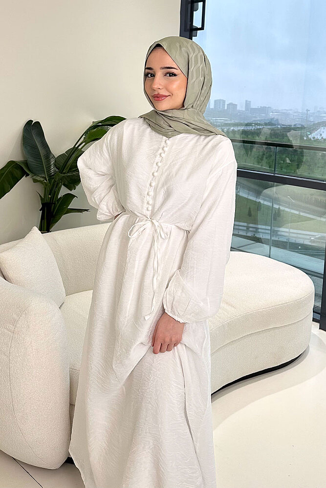 Diana Astarlı Düğmeli Elbise - Ekru - 1