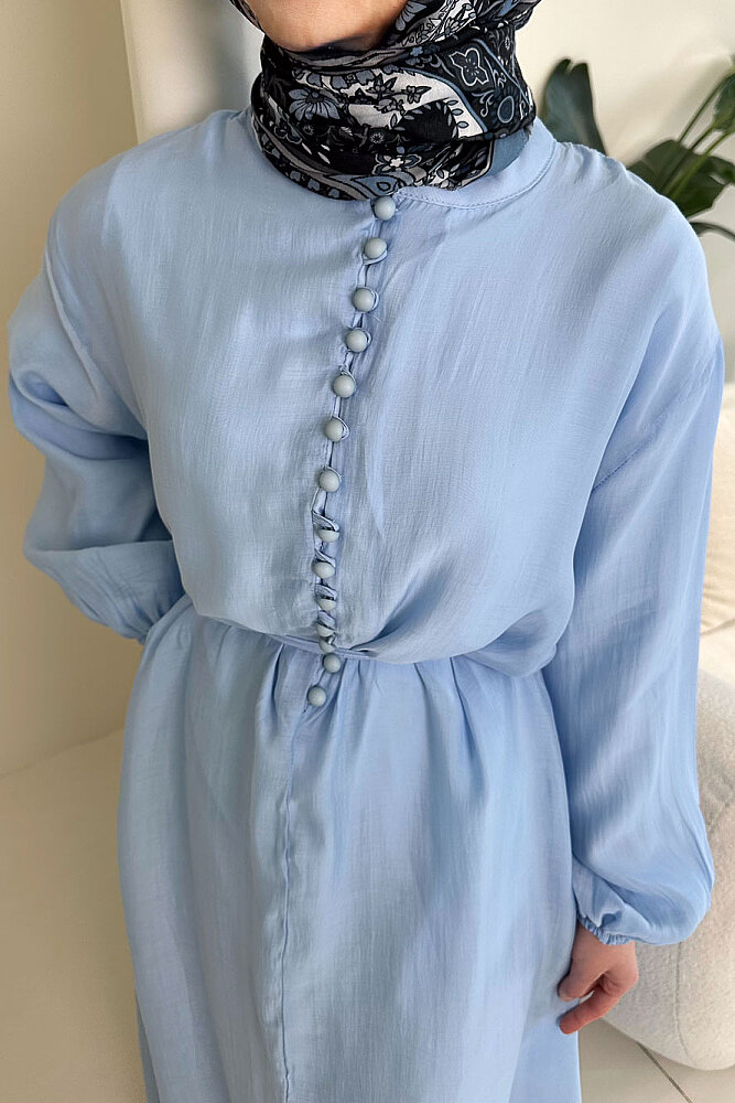 Diana Astarlı Düğmeli Elbise - Mavi - ENMA (5)