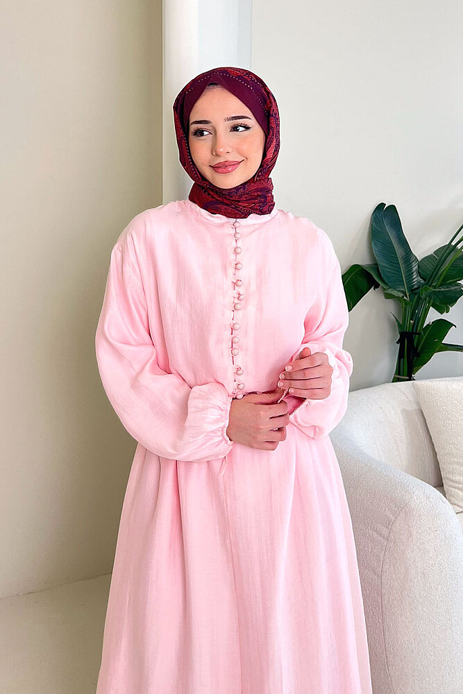 Diana Astarlı Düğmeli Elbise - Pembe - 2