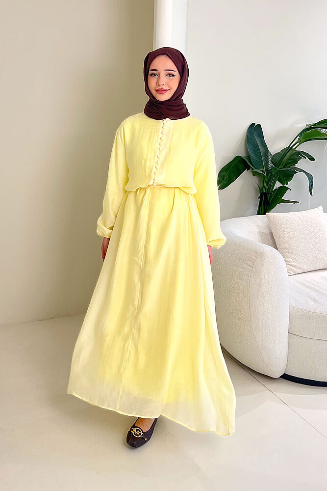 Diana Astarlı Düğmeli Elbise - Sarı - 3