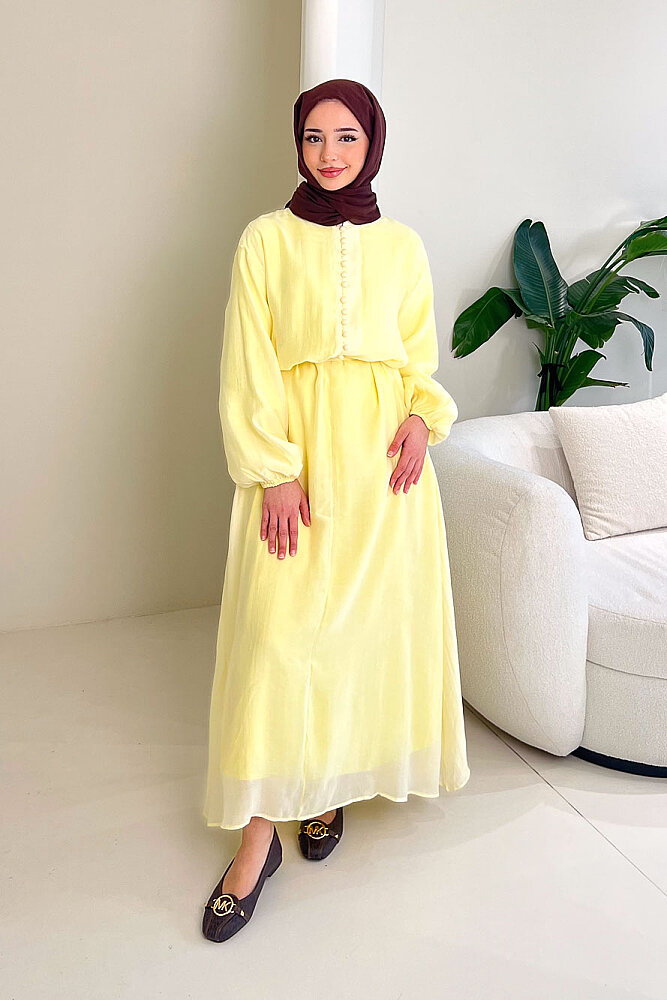 Diana Astarlı Düğmeli Elbise - Sarı - 5