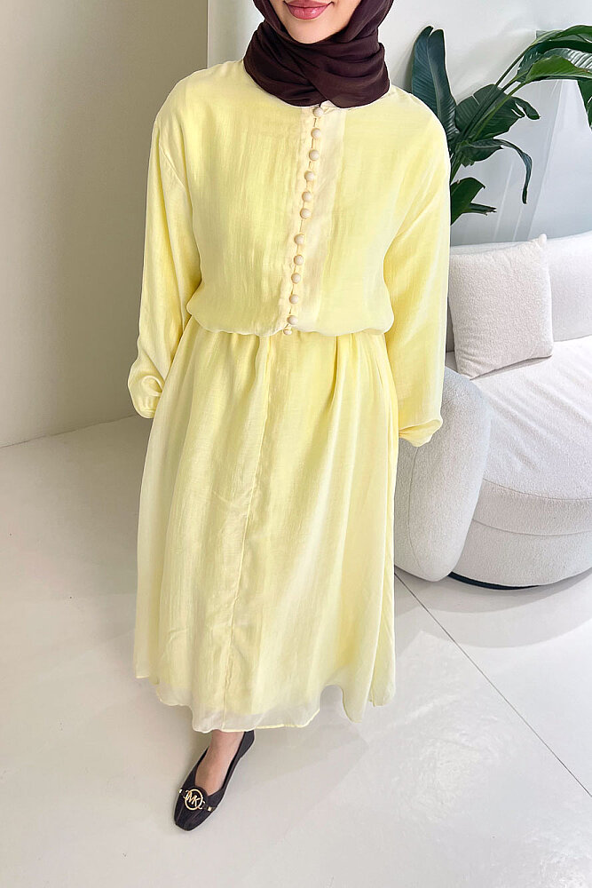 Diana Astarlı Düğmeli Elbise - Sarı - 2