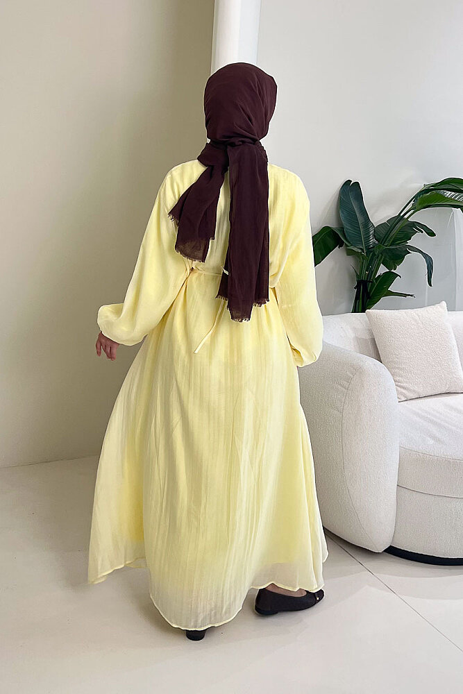 Diana Astarlı Düğmeli Elbise - Sarı - 6