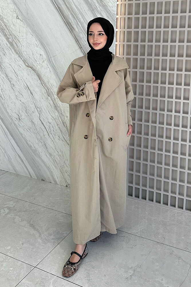 Dima Arka Düğme Detaylı Trençkot - Bej - ALLMİSS (3)